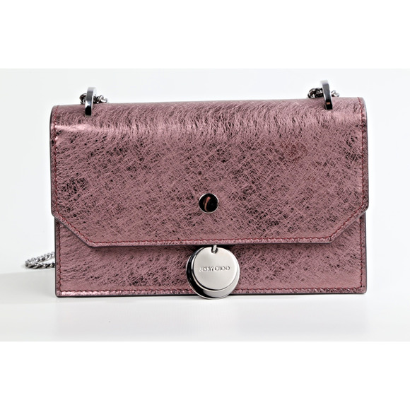 Jimmy Choo Finley Metallic Vintage Rose Leather Crossbody Shoulder Bag w/ Chain - Picture 2 of 16